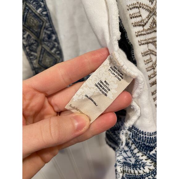 Soft Surroundings Cardigan Size L Women's Fair isle Sweater White Blue/Brown Emb - Picture 4 of 7